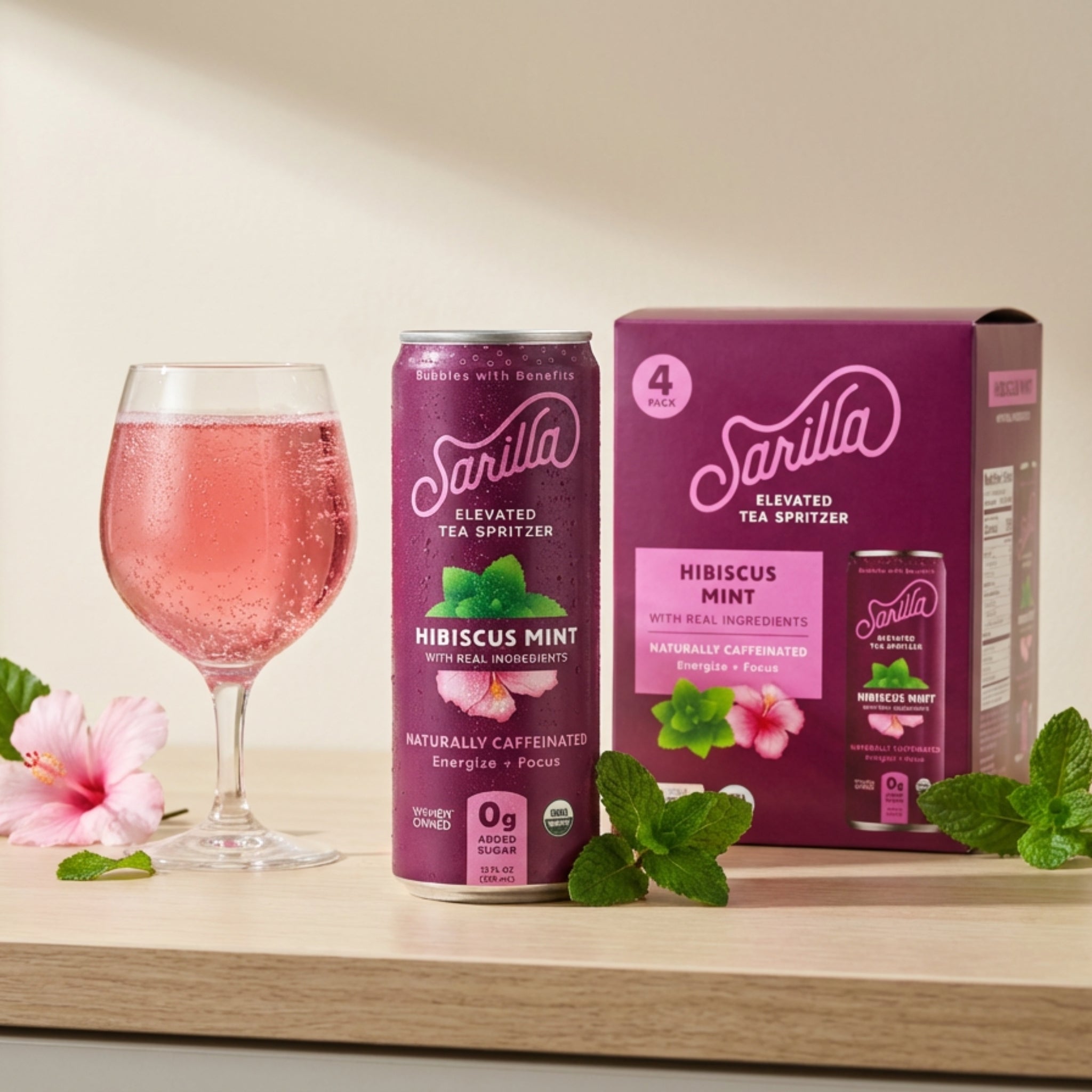 Organic Hibiscus Mint Tea Spritzer: 4-pack or 12 pack